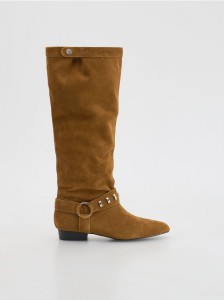 Zamszowe kozaki - ciemnobrązowy