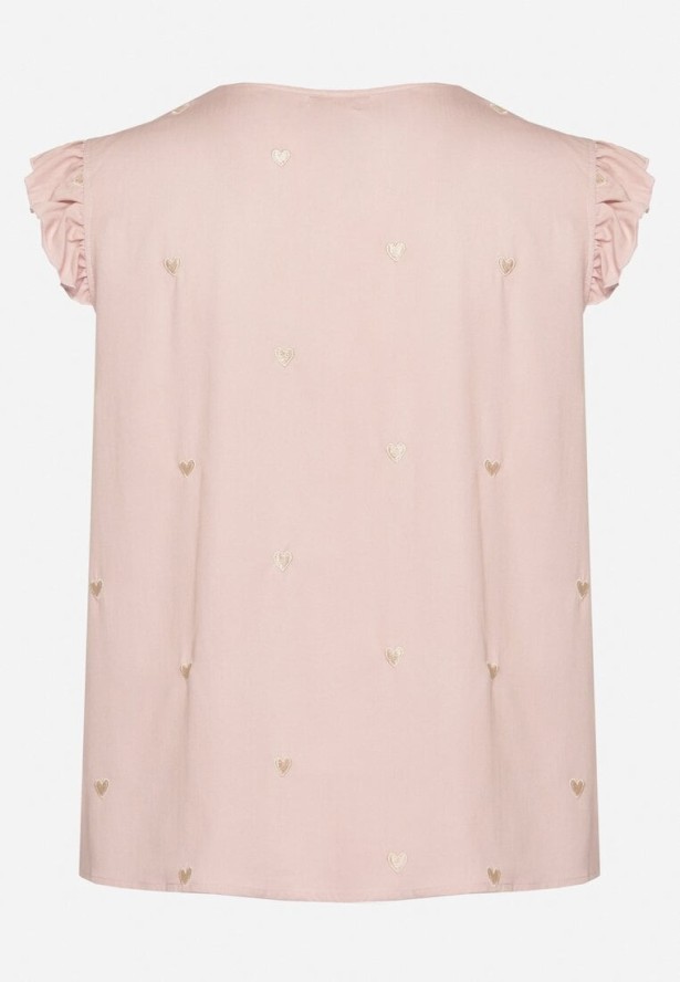 Różowa Bluzka z Wiskozą w Haftowane Serca Nelovira