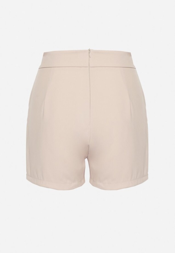 Beżowe Szorty z Wysokim Stanem Ozdobione Łańcuszkiem Sepianna