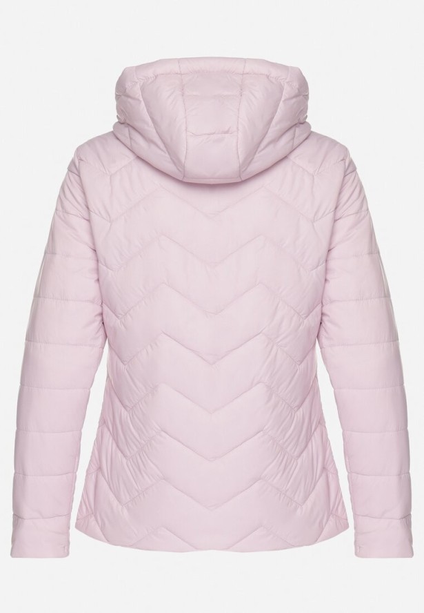 Jasnoróżowa Kurtka z Odpinanym Kapturem Pikowana Ariobia