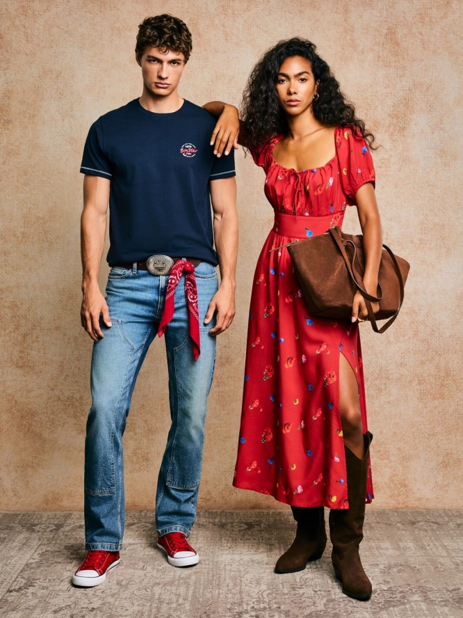 Sukienka damska midi z motywem kwiatowym czerwona Roksi 603