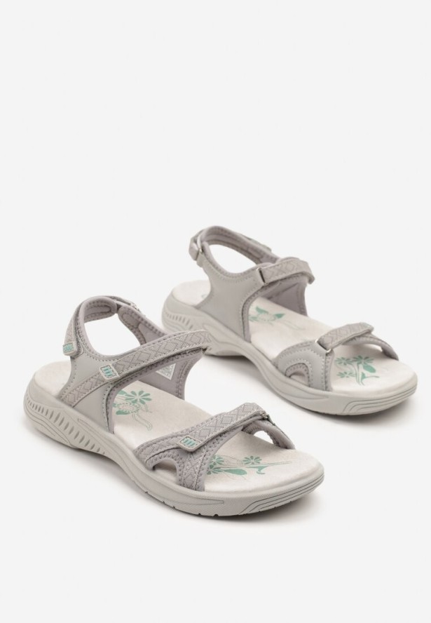 Szare Sandały w Sportowym Stylu ze Skórzaną Wkładką Sadele