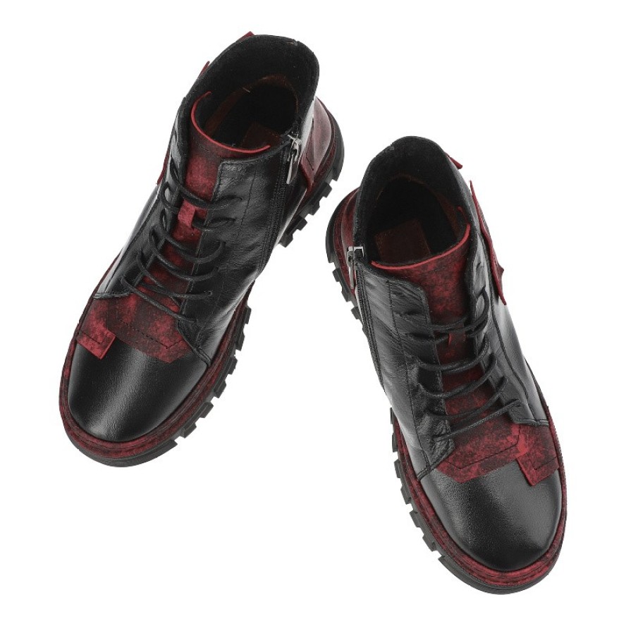 Czarne Botki Ravini Stylowe Obuwie Damskie Z Czerwonymi Wstawkami