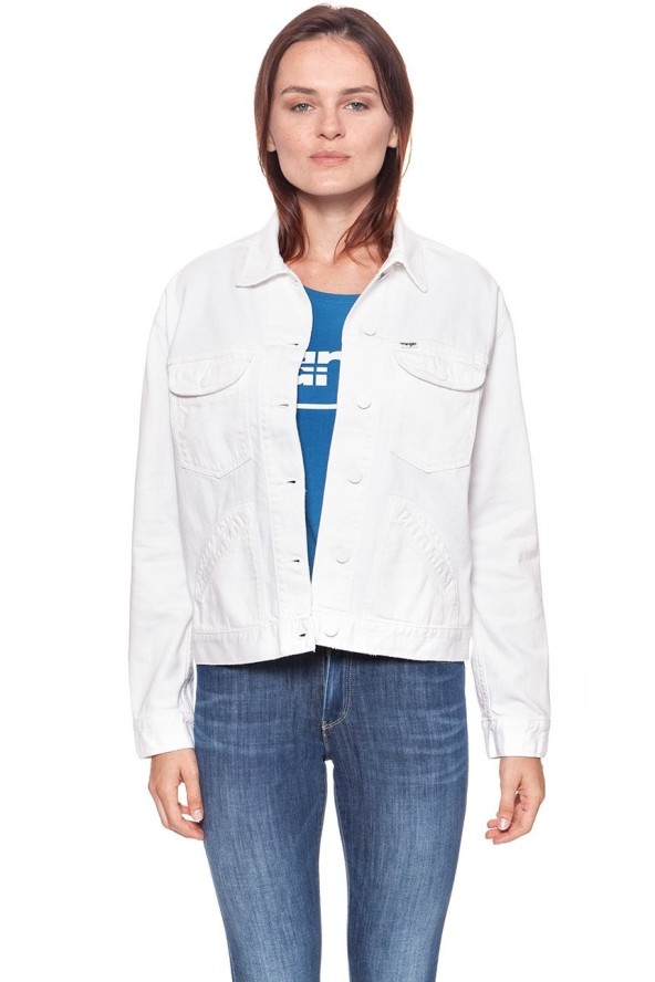 DAMSKA KURTKA JEANSOWA WRANGLER RETRO JACKET WHITE DAMAGED W415DM12Q 112128781
