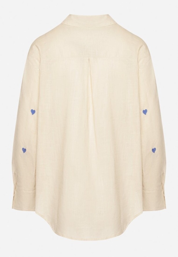 Beżowa Koszula z Bawełny Ozdobiona Sercami Aslotis