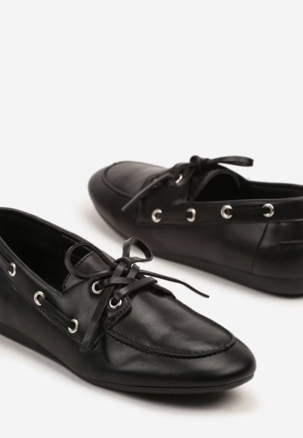 Czarne Mokasyny z Ozdobnym Wiązaniem Lanrive