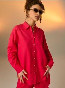 Koszula oversize z domieszką lnu - różowy