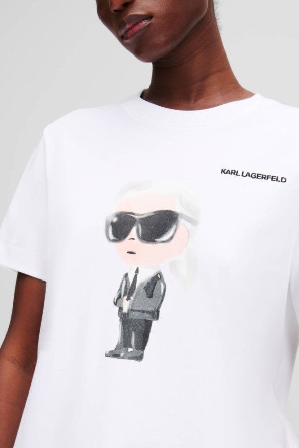 KARL LAGERFELD Biały t-shirt damski Ikon Aquarelle K, Rozmiar XL