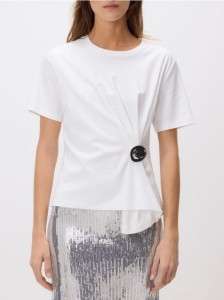 T-shirt z ozdobnym detalem - złamana biel