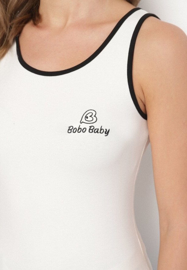 Biały Wiskozowy Top Ozdobiony Nadrukiem Amovara