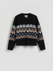 Wzorzysty kardigan z wełną - wielobarwny