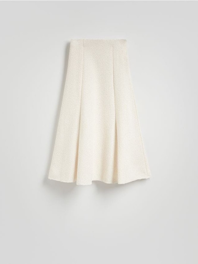 Tweedowa spódnica z zakładkami - złamana biel