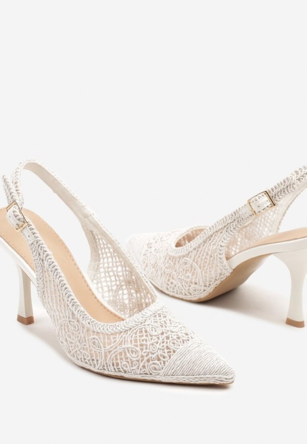 Białe Sandały na Szpilce Bez Pięty z Siateczkową Cholewką Araliaen