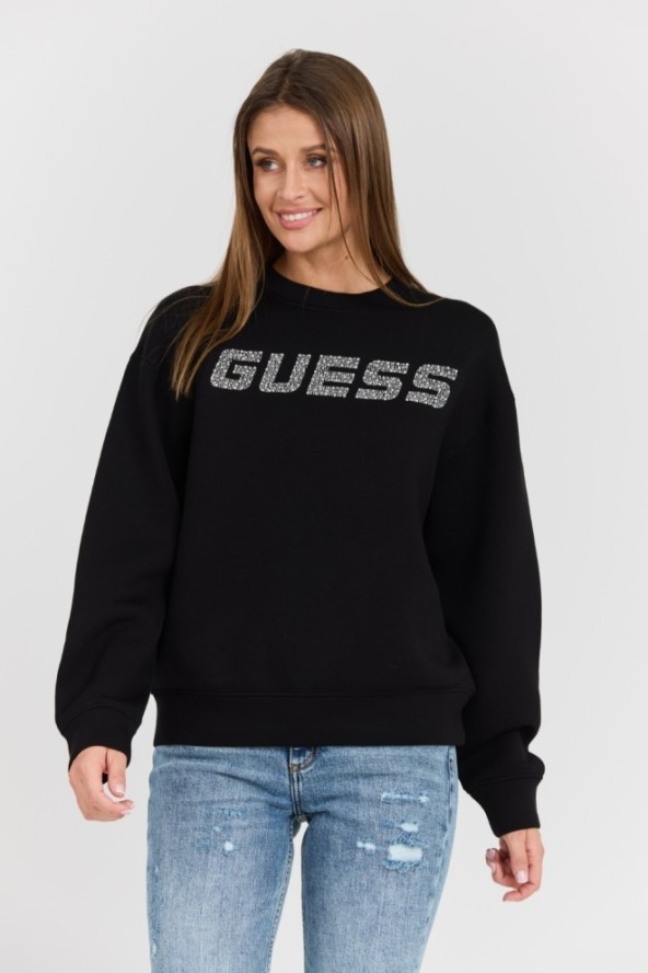 GUESS Czarna damska bluza z cyrkoniami Cecilia, Rozmiar S