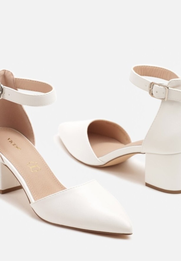 Białe Eleganckie Czółenka Sandały Vices na Obcasie z Wkładką ze Skóry Naturalnej Leadora