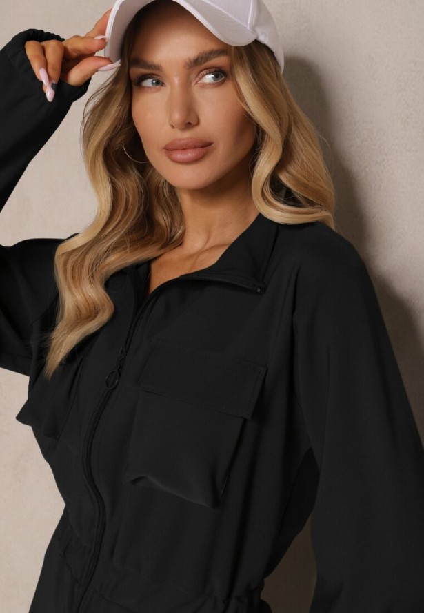 Czarny Kombinezon w Stylu Utility Taliowany Liarael