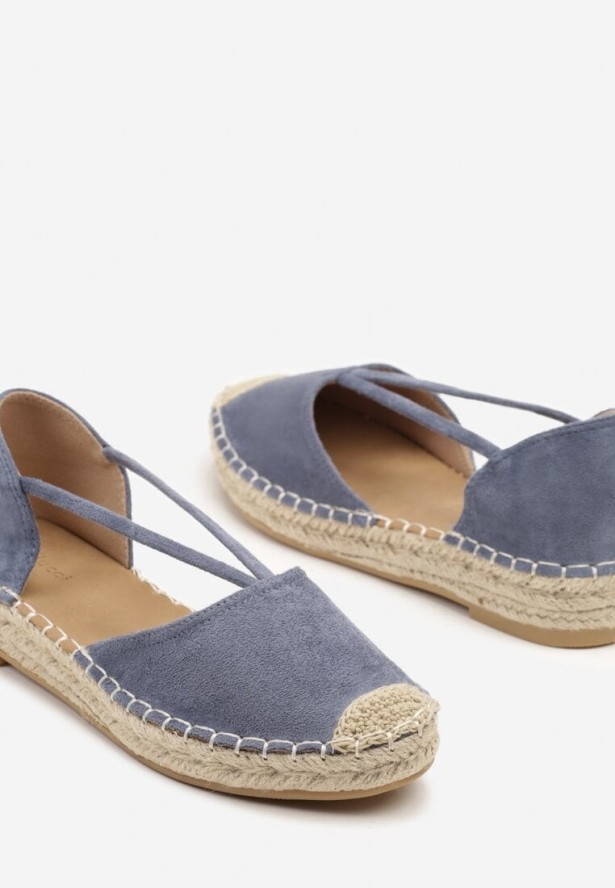 Ciemnoniebieskie Płaskie Espadryle z Wyciętymi Bokami Ozdobione Plecionką Annorila