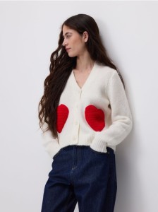 Kardigan z haftem - kremowy