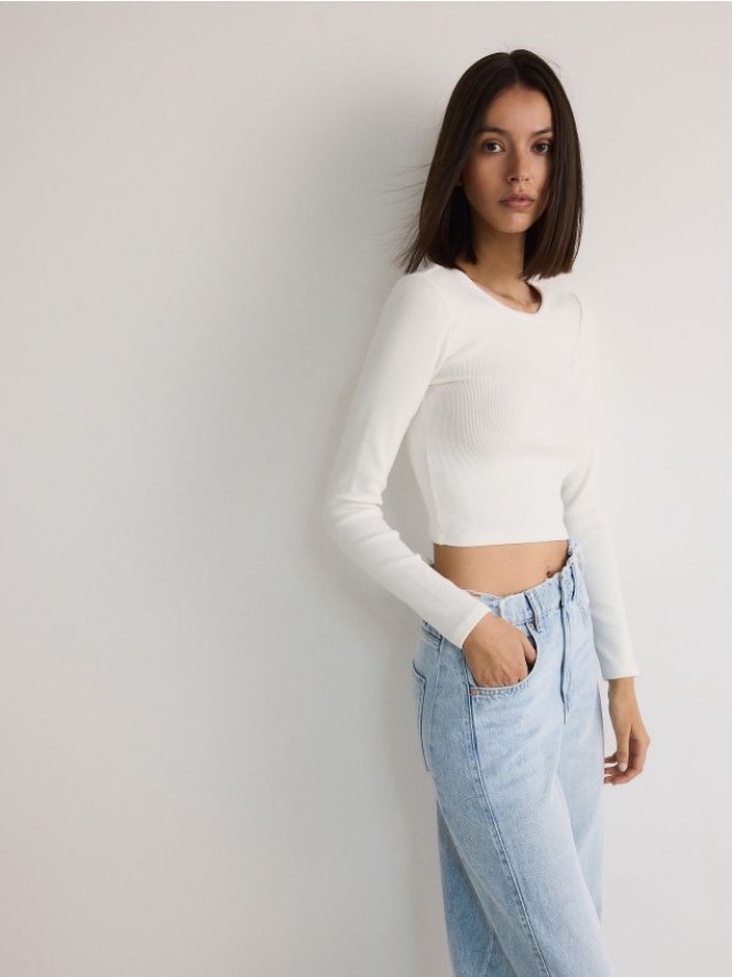 Krótki bawełniany longsleeve - biały