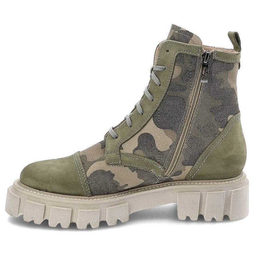 Botki damskie Simen, naturalna skóra zamszowa i materiał tekstylny z wysoką cholewką o militarnej stylistyce, moro/zielen bez, 5058A