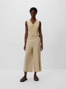 Spodnie culotte z wiskozą - beżowy