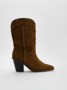 Zamszowe botki kowbojki - brązowy
