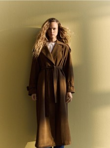 Długi trencz z paskiem - brązowy