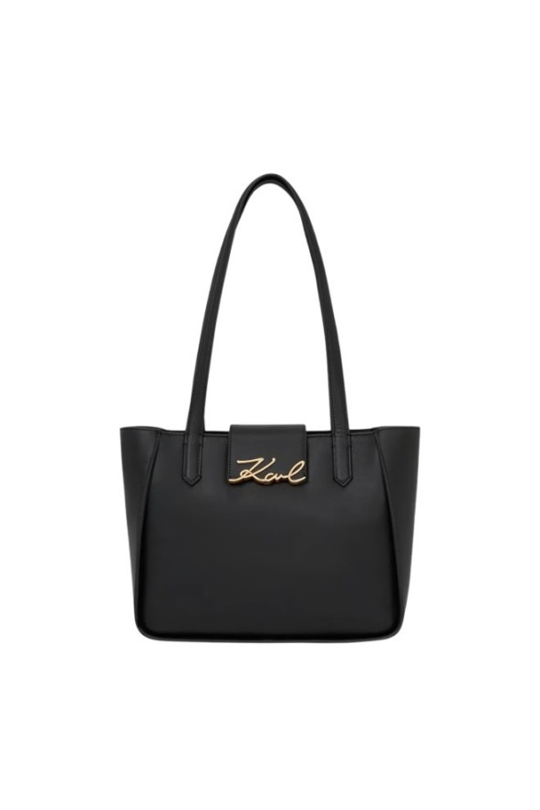 KARL LAGERFELD Czarna shopperka ze złotym logo Signature