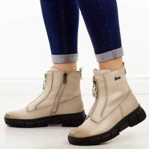 Beżowe skórzane botki damskie Cambell 19376