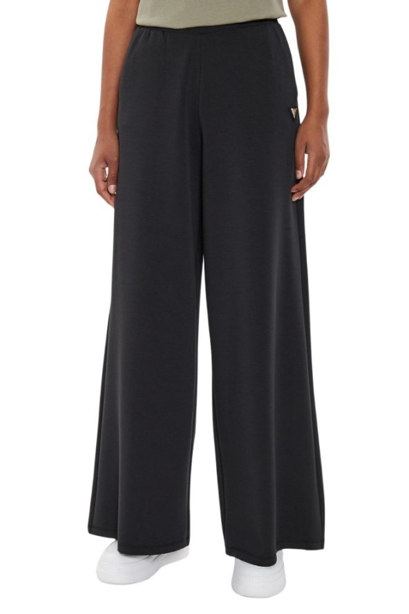 GUESS Czarne damskie spodnie dresowe Olympe Wide Leg, Rozmiar L