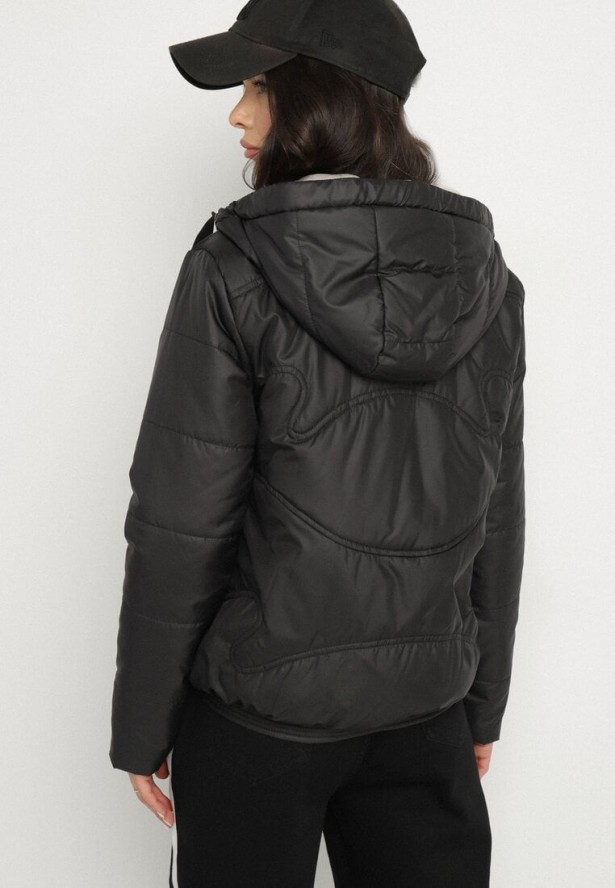 Czarna Casualowa Kurtka z Kapturem i Ozdobnymi Sznurkami Evialinae