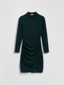 Błyszcząca sukienka z drapowaniem - morski