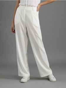 Spodnie wide leg - kremowy