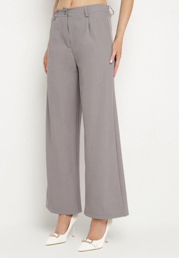 Szary Garnitur Marynarka o Asymetrycznym Kroju i Szerokie Spodnie Purria