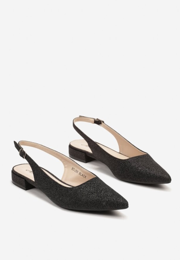 Czarne Sandały na Płaskiej Podeszwie Ozdobione Brokatem i Paskiem Delarwenna