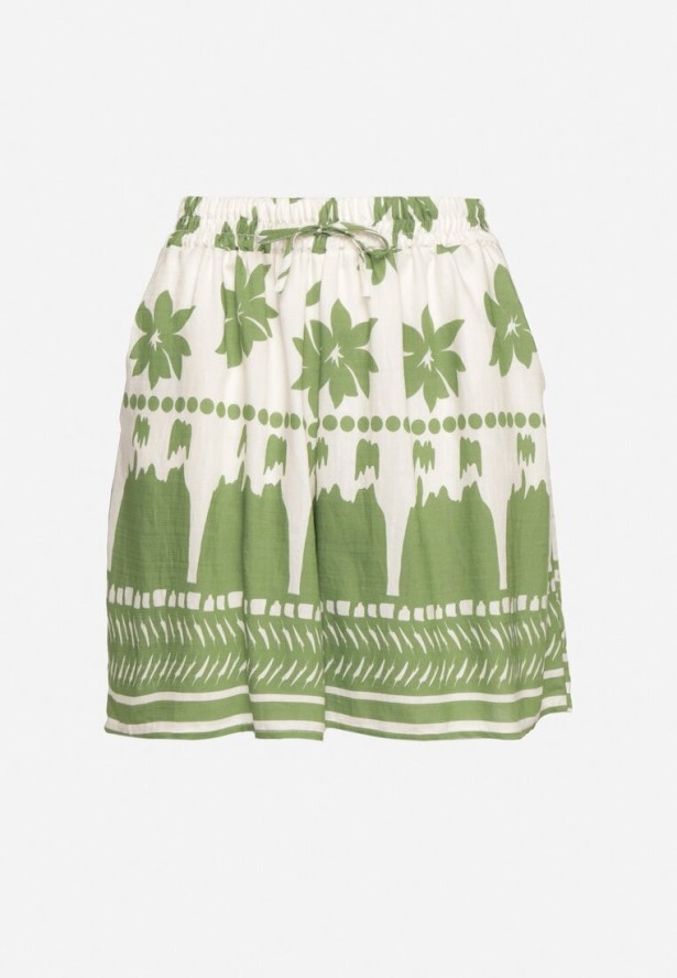 Biało-Zielone Wiskozowe Szorty w Abstrakcyjny Wzór Evintta