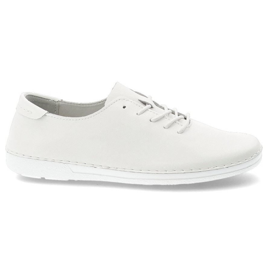 Półbuty damskie S.Barski, ze skóry naturalnej licowej minimalistyczny design sznurowanie lekka podeszwa casual, białe, LR61-645