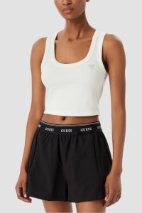 GUESS Biały krótki damski tank top Silvy Rib, Rozmiar L
