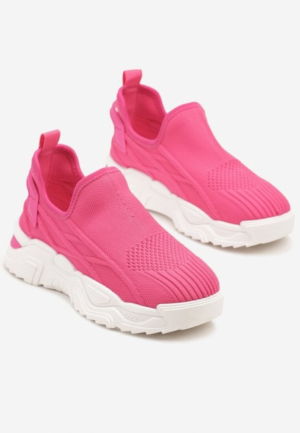 Fuksjowe Siateczkowe Buty Sportowe Sneakersy Wsuwane Zdobione Tłoczeniami Nusadela