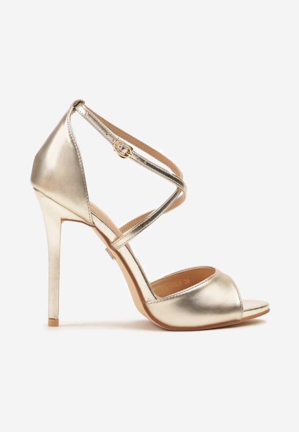 Złote Sandały na Szpilce Vices z Ozdobnymi Paskami Saroine