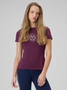 4F T-shirt slim z nadrukiem damski - czerwony M