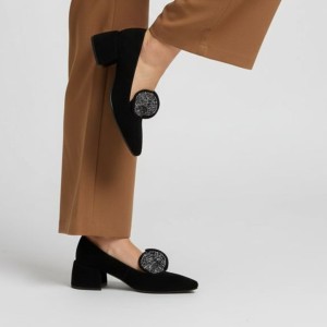 Czarne Czółenka S.Barski Eleganckie Buty Damskie Z Broszką