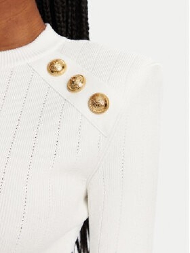 Balmain Sweter DF1KD001KB07 Biały Regular Fit