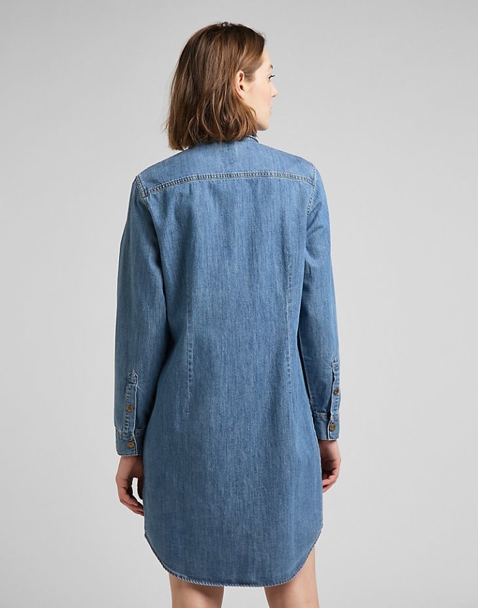 LEE SHIRT DRESS DAMSKA SUKIENKA JEANSOWA DŻINS MID STONE L50DPLVK 112145226