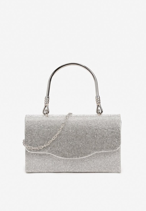 Srebrna Mała Torebka z Rączką i Łańcuszkiem na Magnes z Cyrkoniami Fanatia