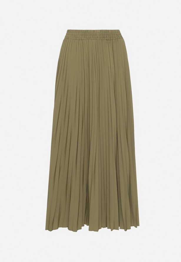Jasnozielona Spódnica Plisowana o Rozkloszowanym Kroju z Gumką w Talii Sarlimi