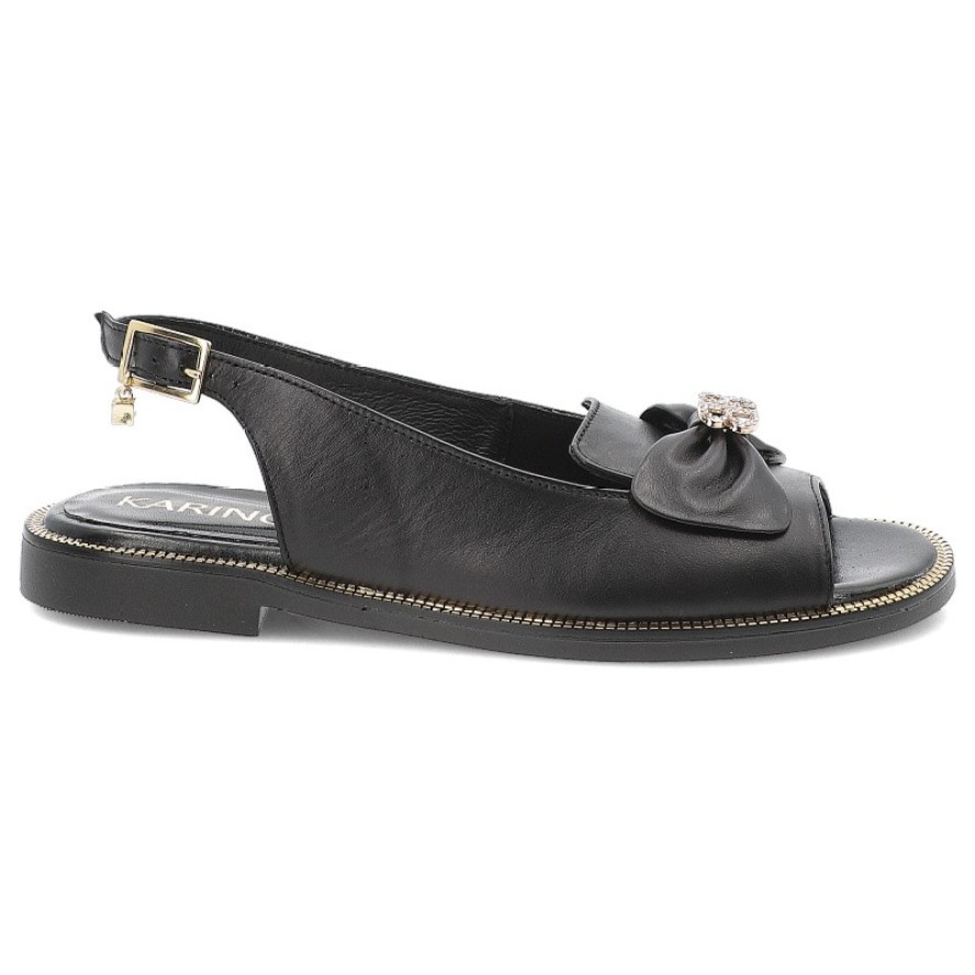 Czarne Sandały Karino Wygodne Obuwie Damskie Z Kokardą