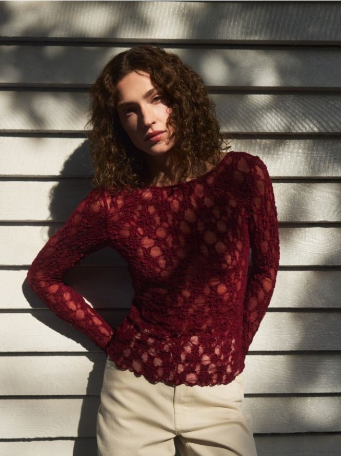 Koronkowa bluzka - burgundowy