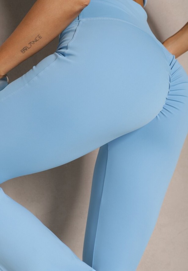Niebieskie Legginsy Dzwony High Waist Orruvana