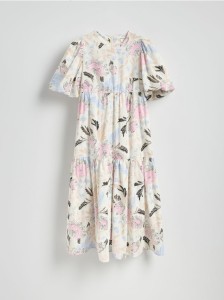 Bawełniana sukienka z bufkami - wielobarwny
